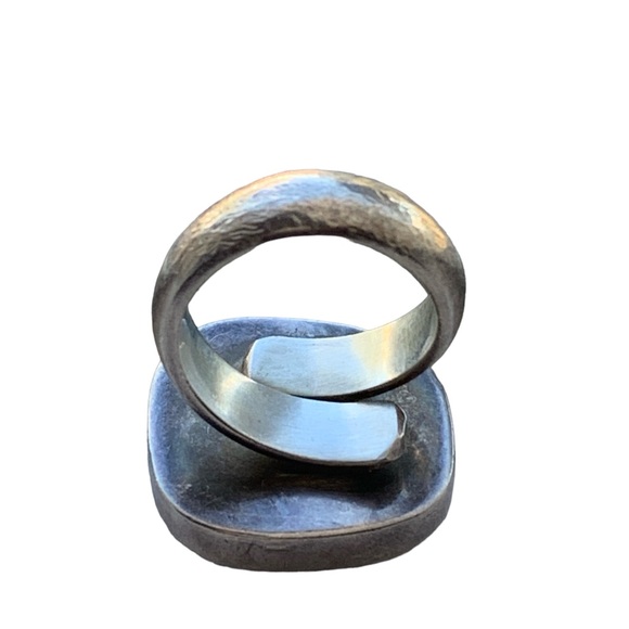 Mexico Modernist Sterling Silver Bright Cobalt Blue Glass Unisex Ring Jewelry - Picture 4 of 8